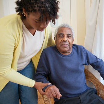 elderly black man black female caregiver 1 350x350 Alzheimer's Care