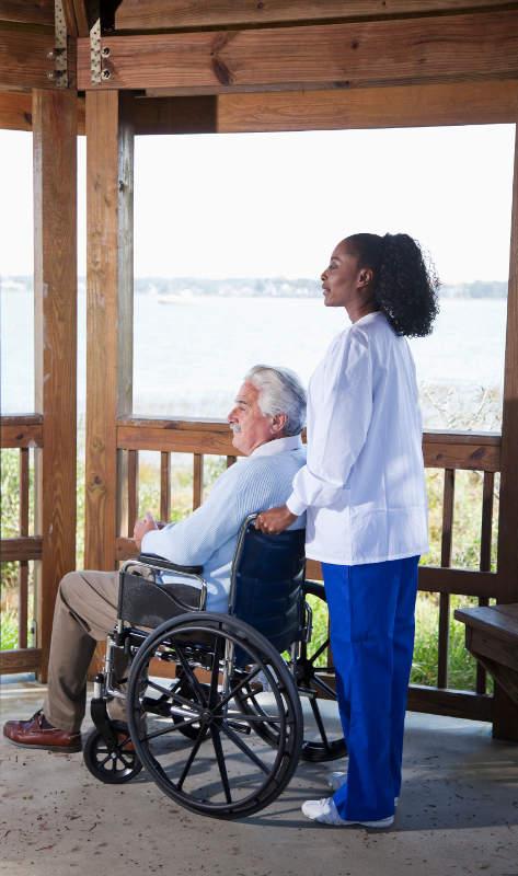 caregiver-with-man-wheelchair Alzheimer's Care